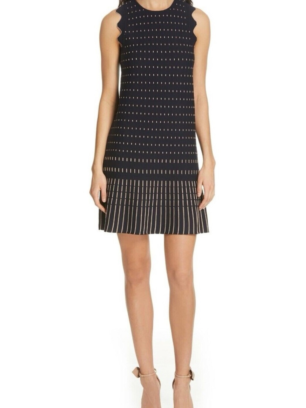 Ted Baker Navy and Gold Patterned Sleeveless Knit Dress